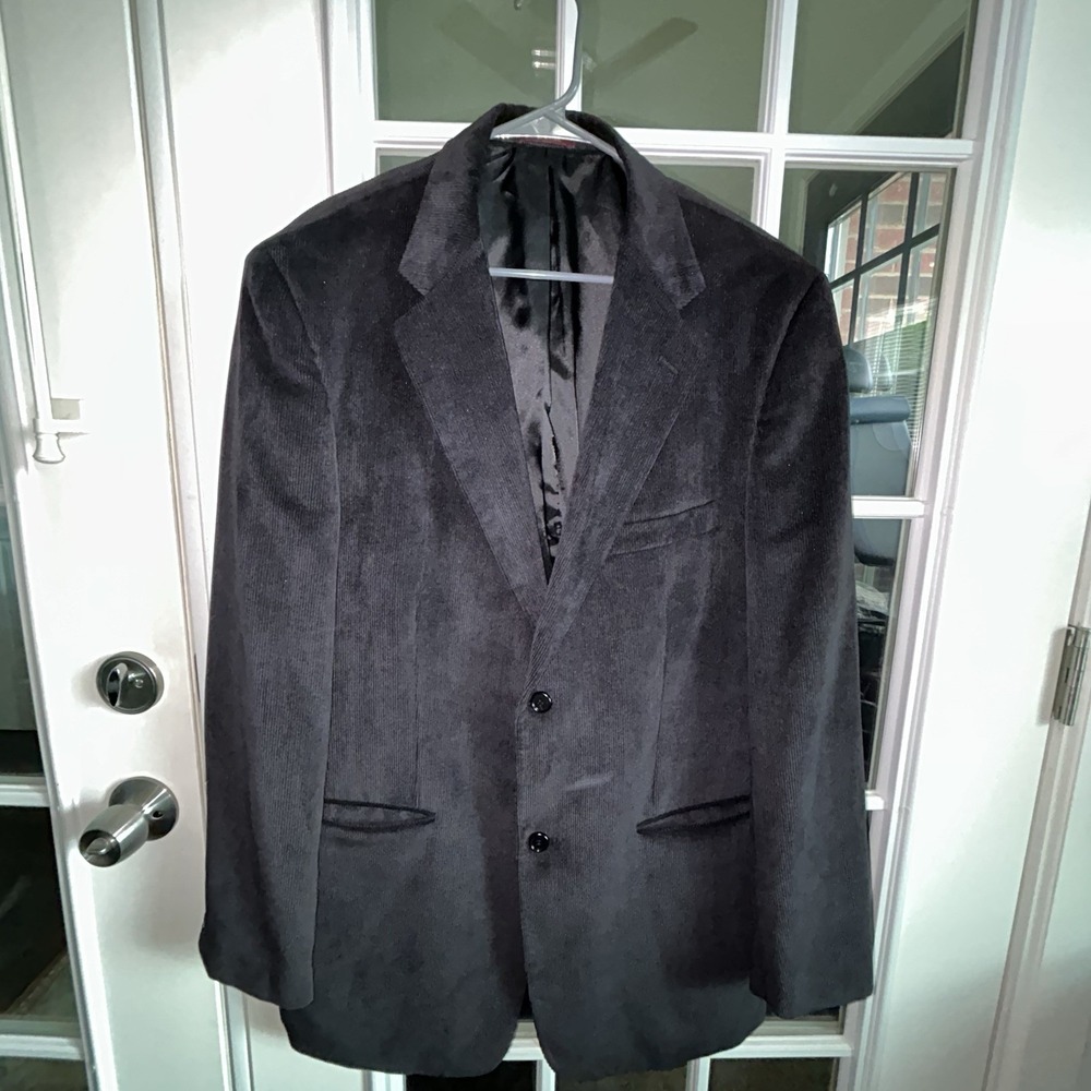 Vintage Black Corduroy Blazer Mens 42L Cordovan & Grey Silver Label Sport Coat